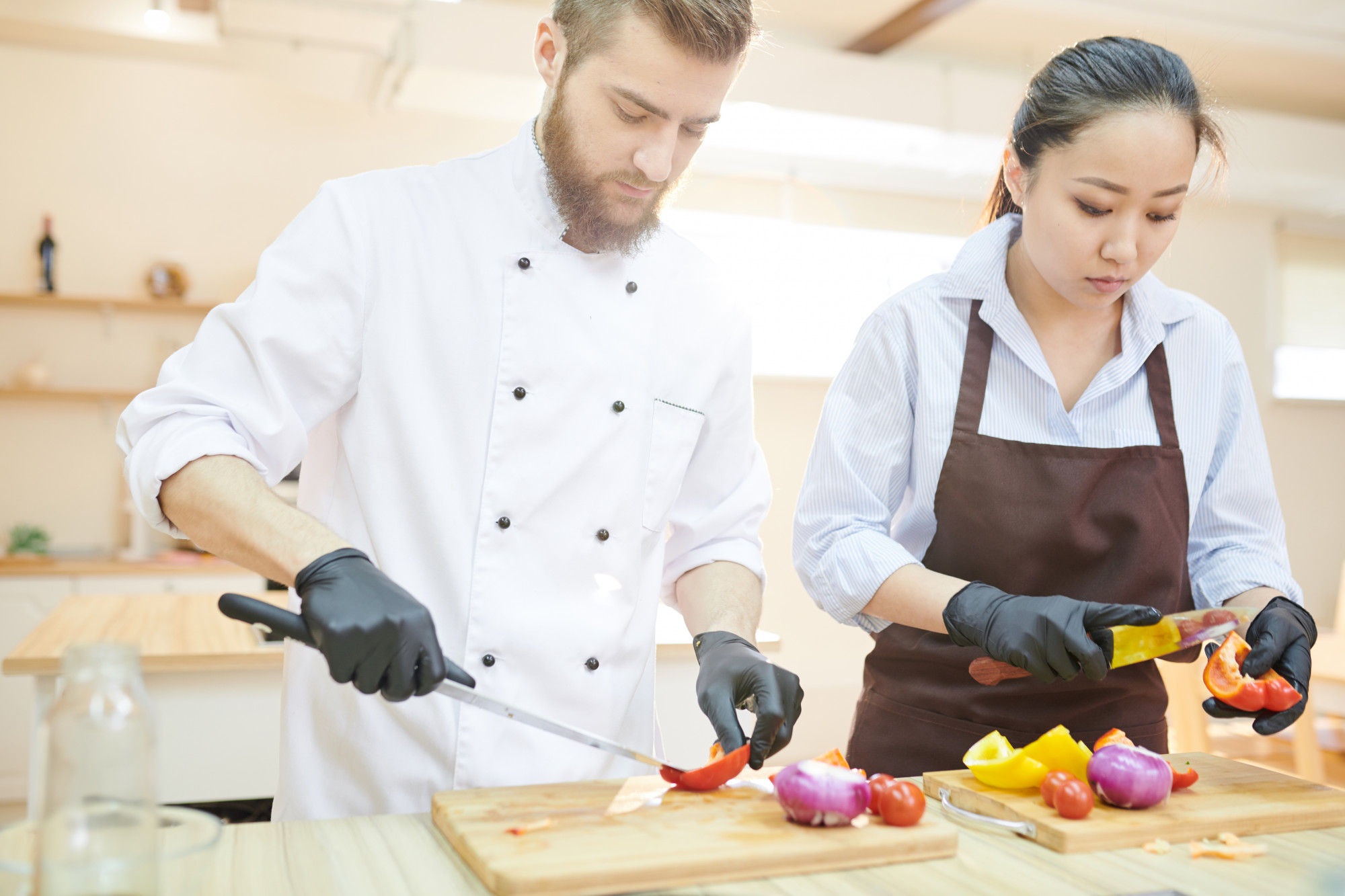 chef training session in a compact kitchen
